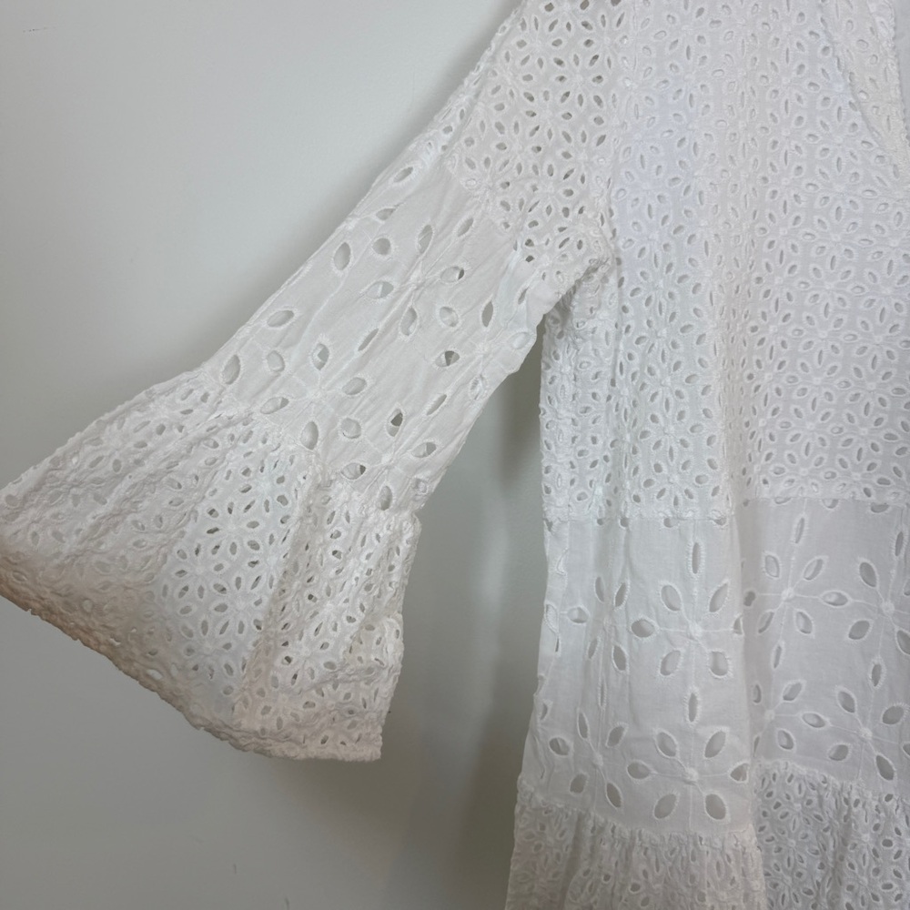 Tyler Böe Ingrid White Eyelet Dress Bell Sleeve Cotton Boho Babydoll Size S - Picture 9 of 10